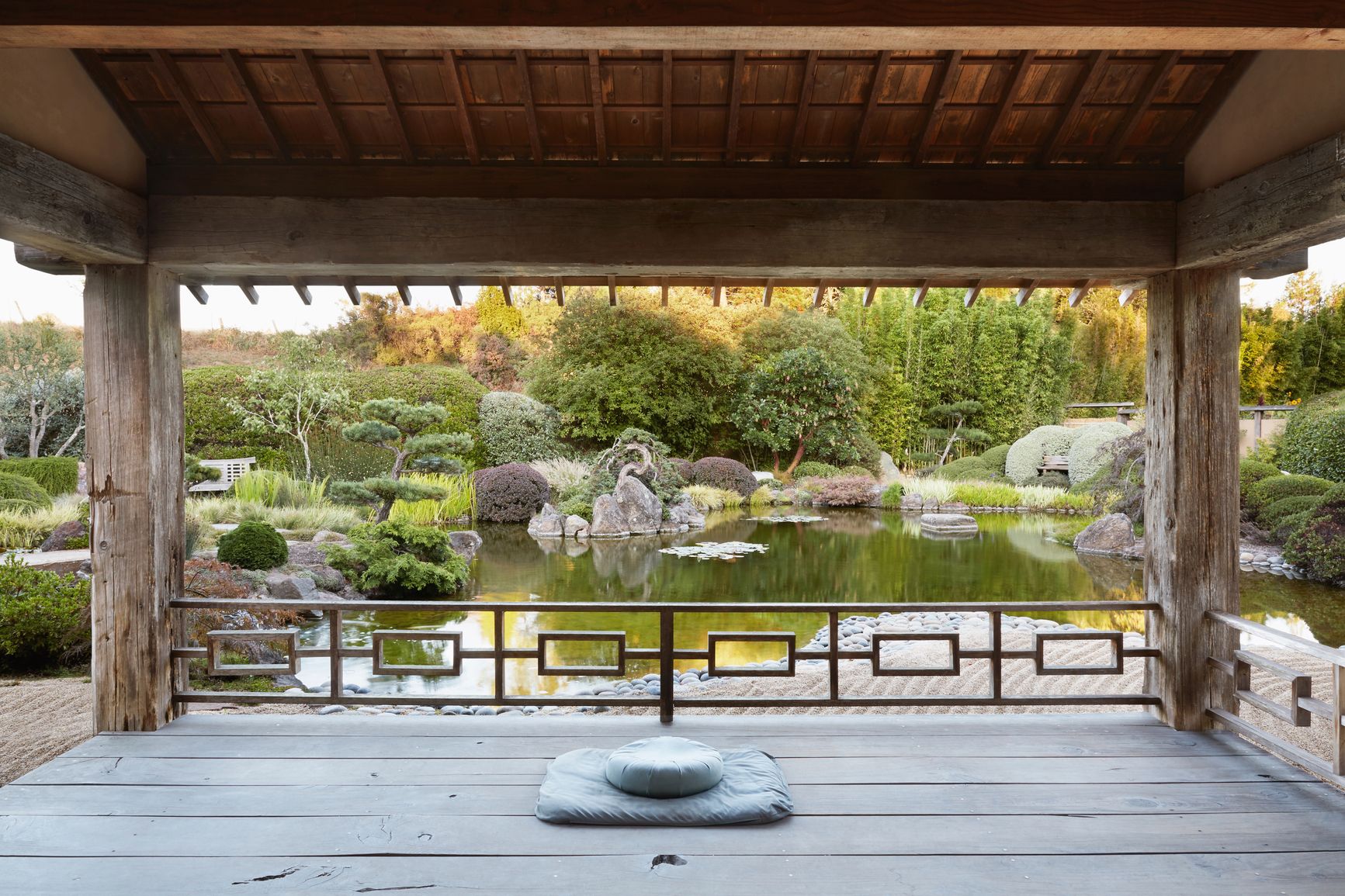 Meditation cushion in Japanese meditation garden 