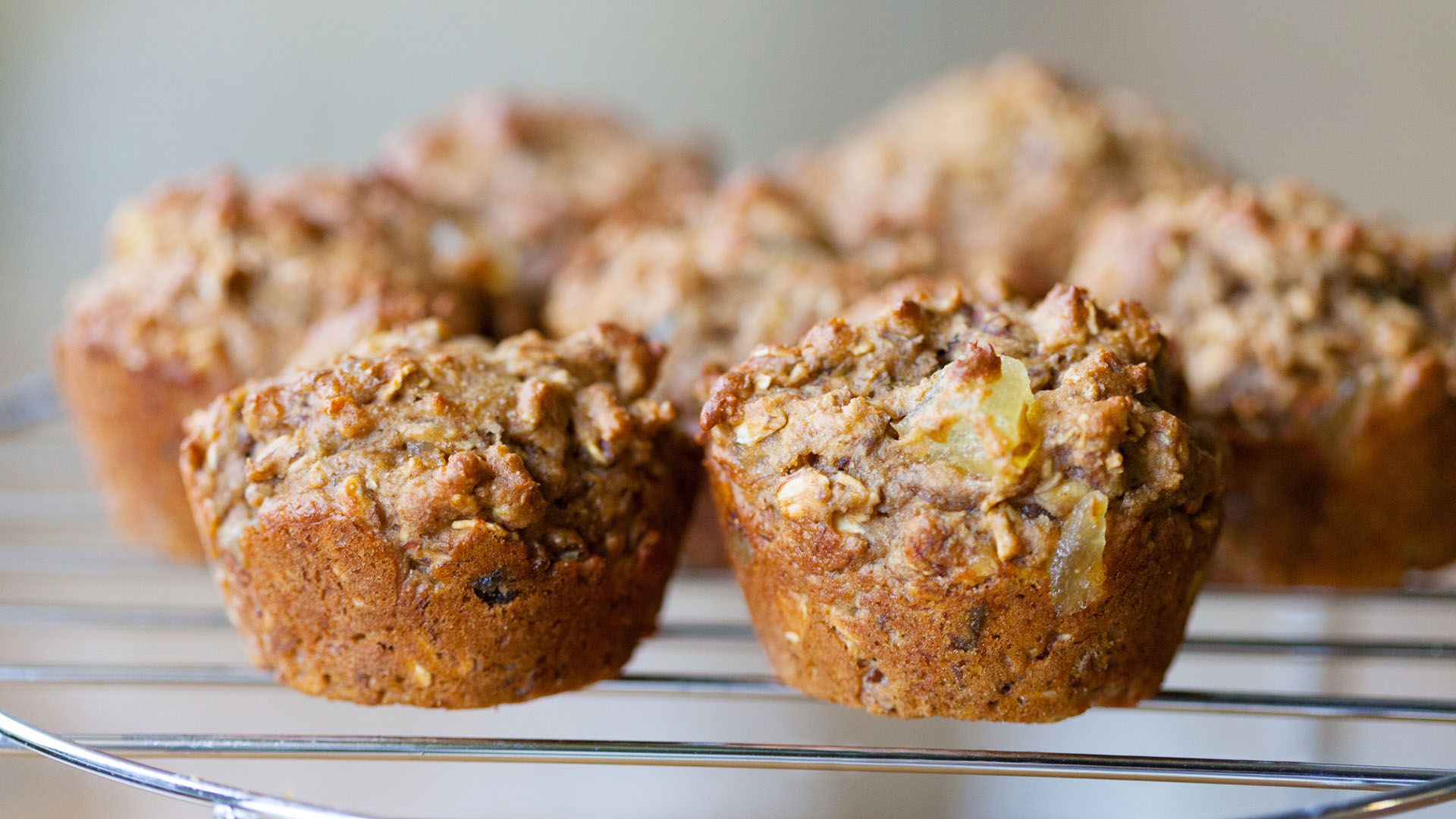 A tray of fiber-rich bran muffins to meet daily fiber intake goals.