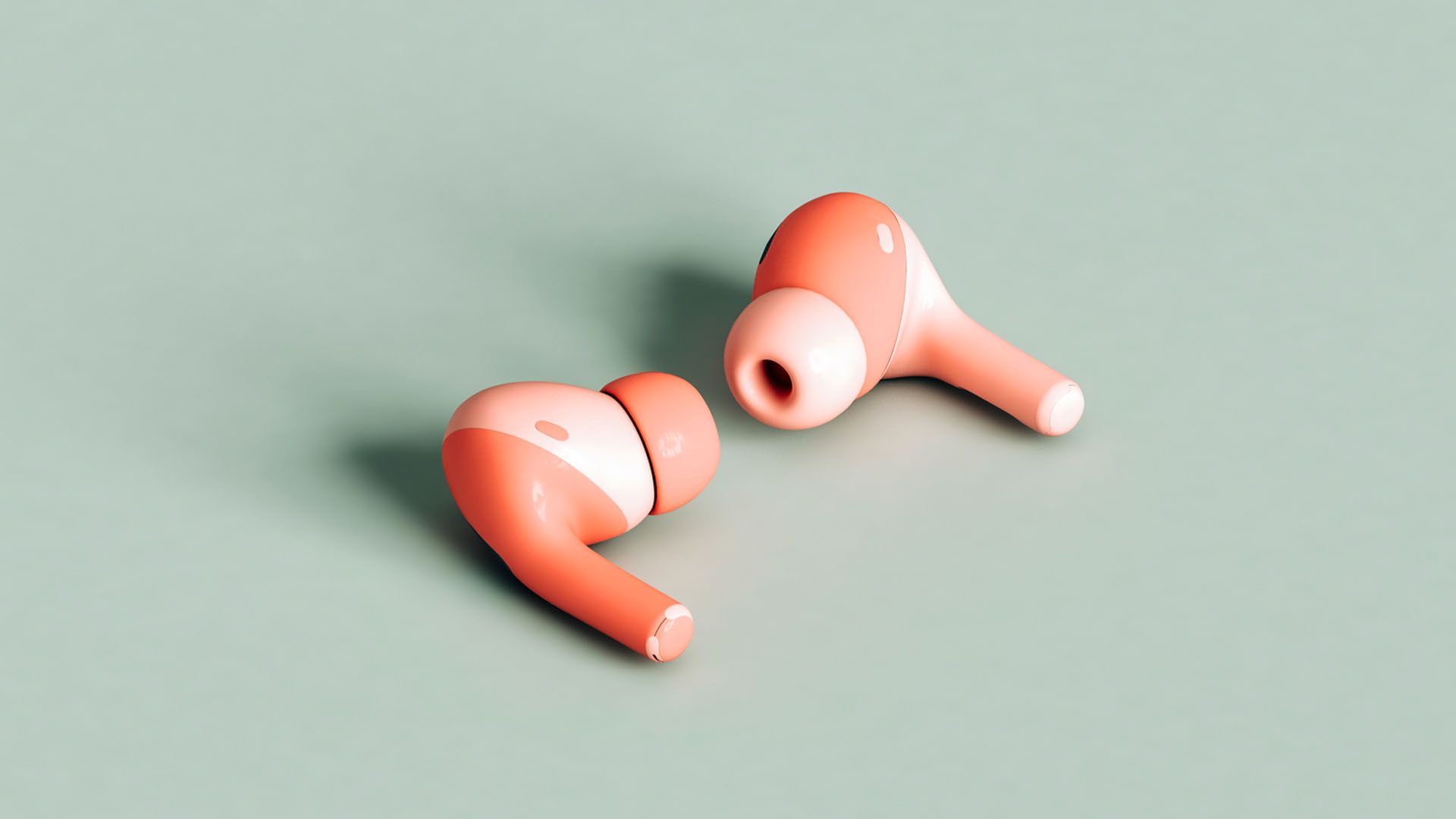 Colorful pink Bluetooth earphones for listening to audio erotica