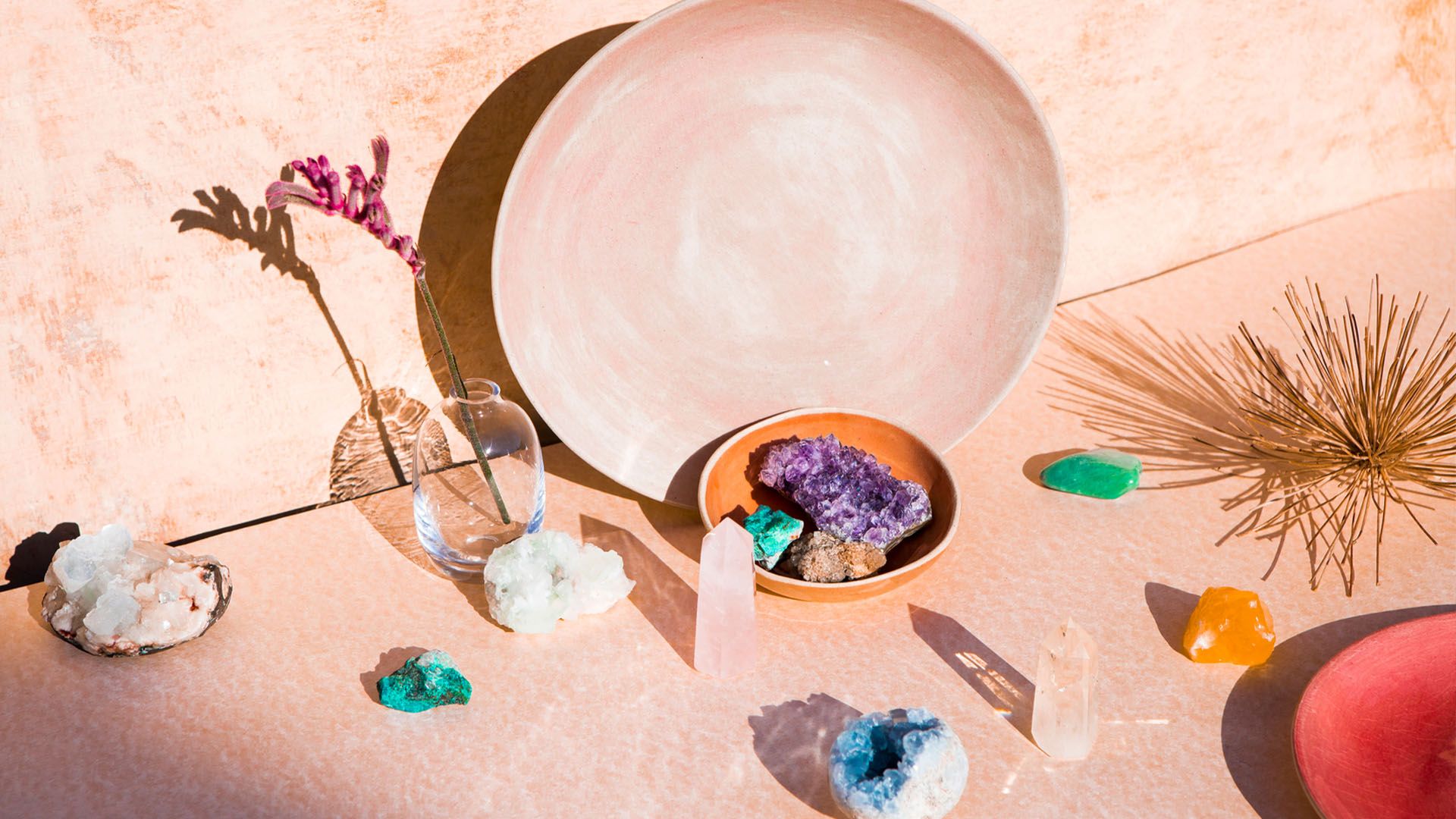 An array of healing crystals and gemstones